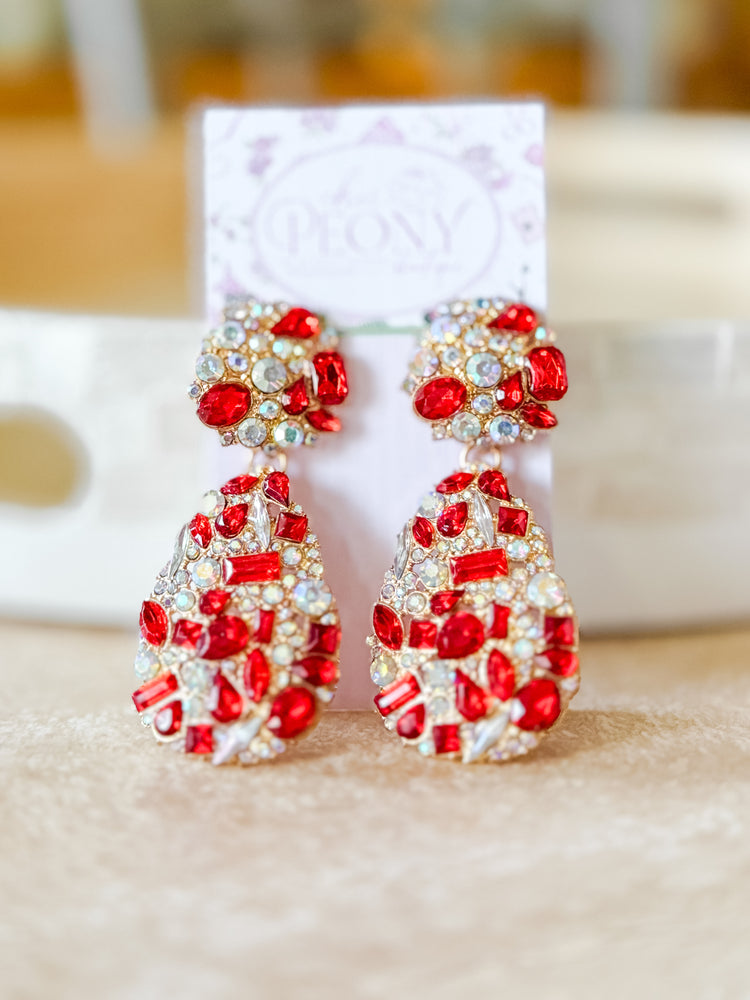 Ruby Soireé Rhinestone Statement Drop Earrings – 3” Lightweight Glam Earrings