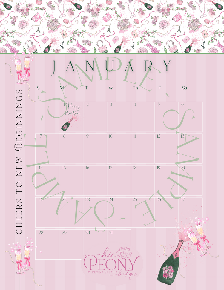 2024 Chic Peony Holiday Desk Calendar 4x6” with Stand