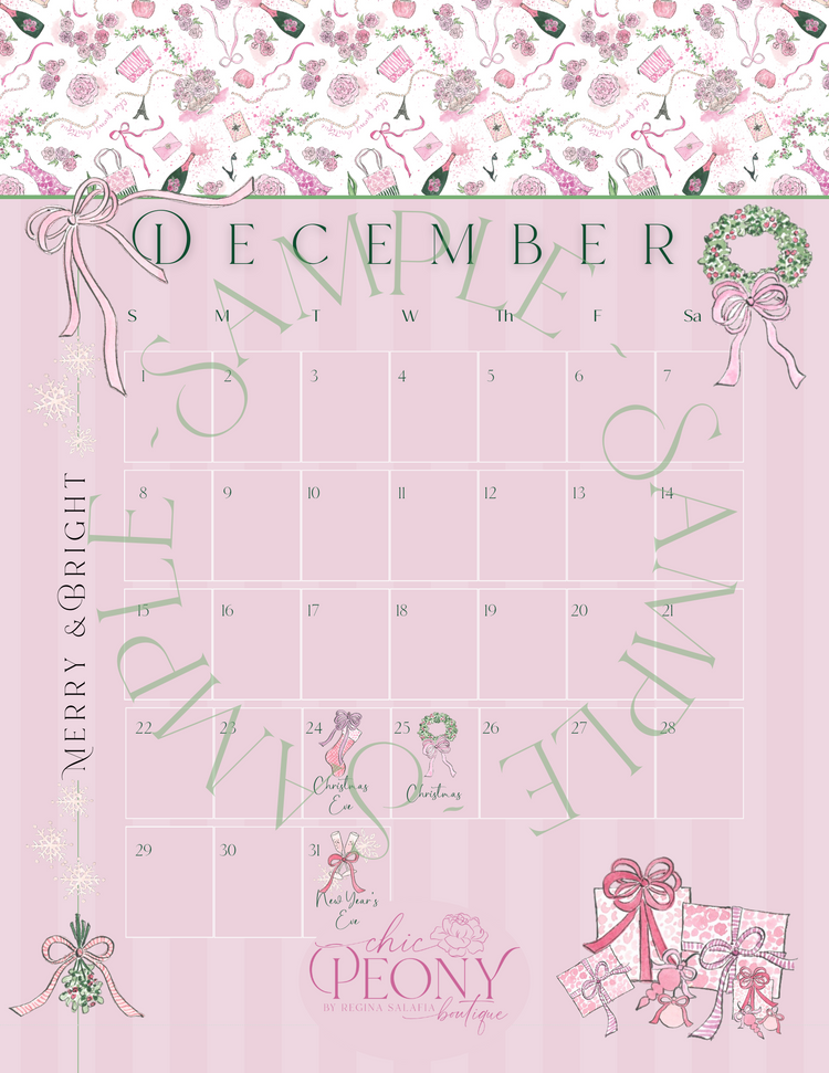 2024 Chic Peony Holiday Desk Calendar 4x6” with Stand