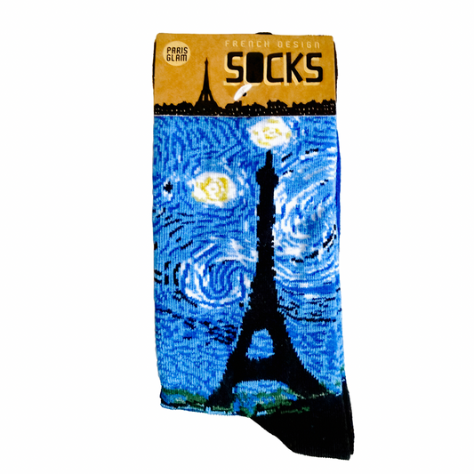 Starry Night Eiffel Tower Socks – Paris Art Inspired Universal Cozy Socks | Van Gogh Style French Gift