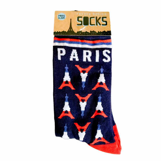 Paris Eiffel Tower Socks – Navy Unisex Socks with French Flag Colors | Paris Souvenir Gift