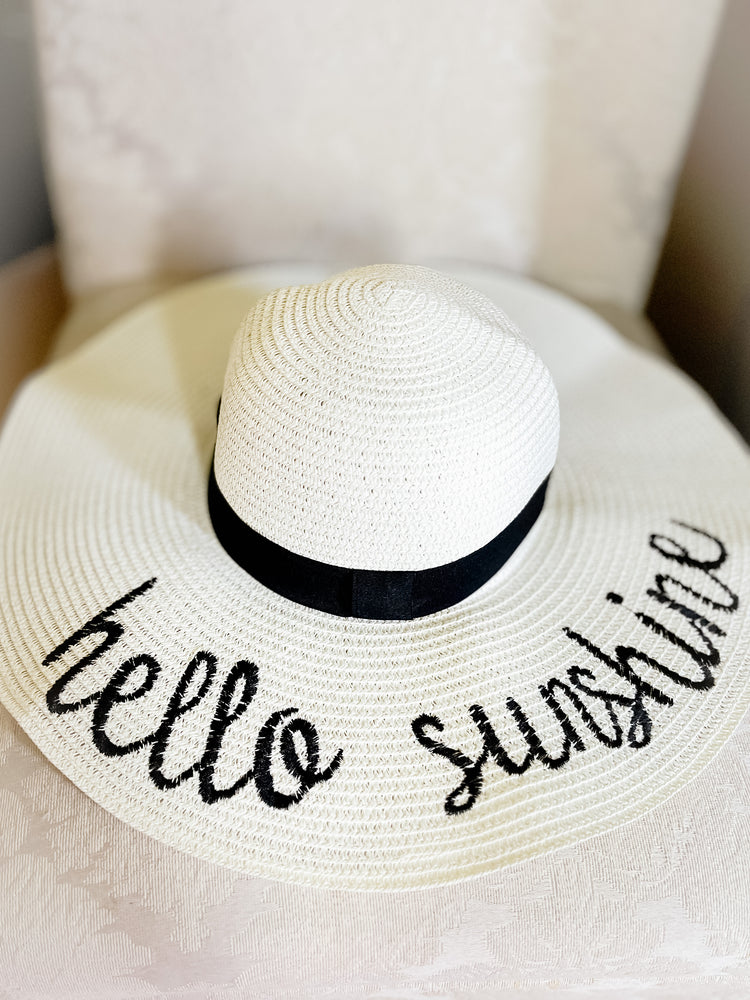 “Hello Sunshine” Floppy Sun Hat with Black Accent