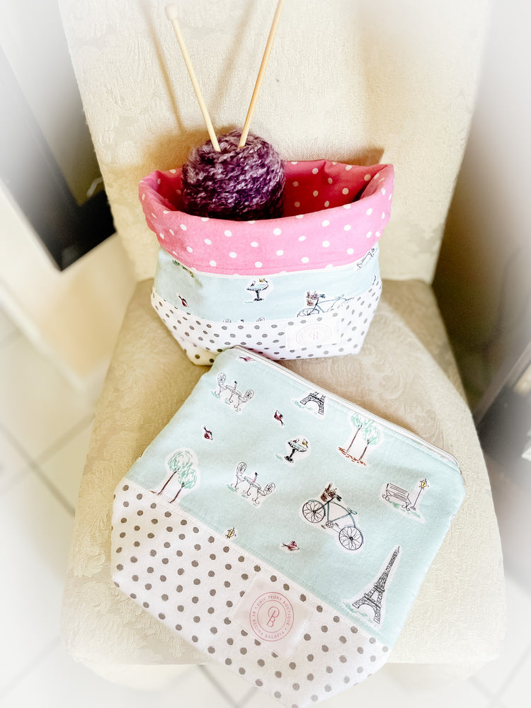 Parisian Themed Handmade Knitting/Crocheting/Cross Stitching Project Bag - Yarn Bowl