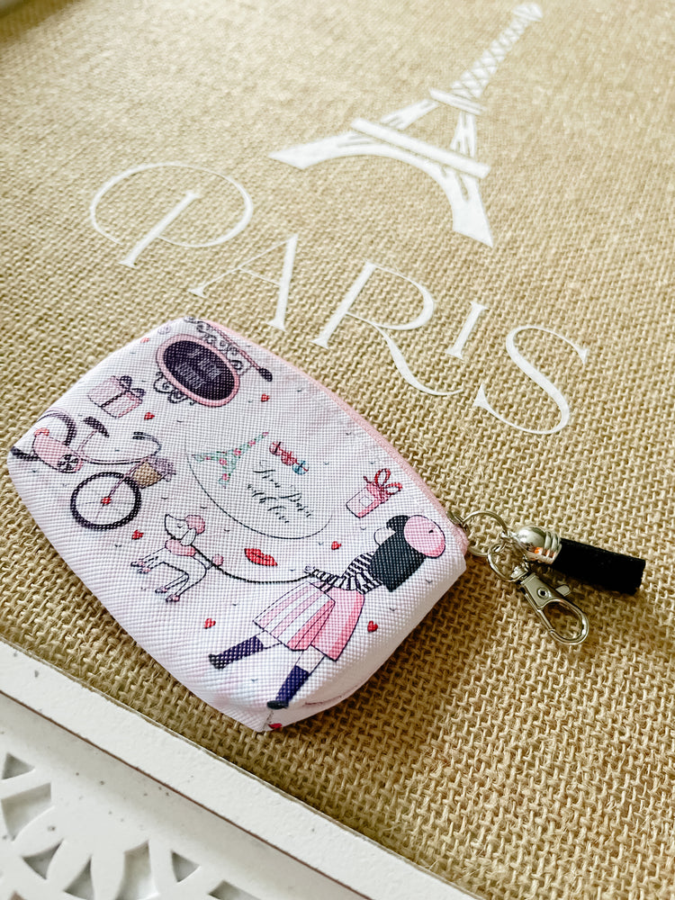 From Paris with Love Zipper Bag with Clip & Tassel