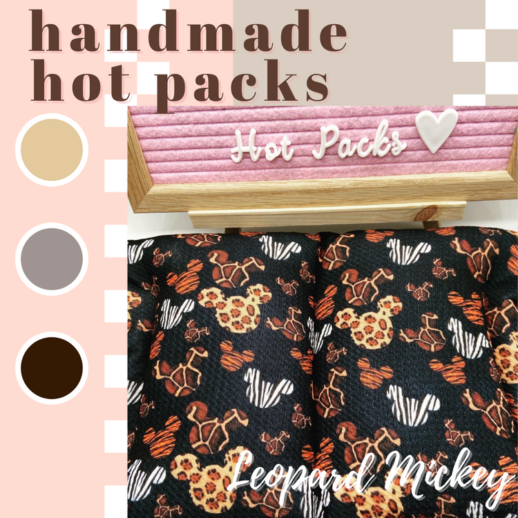 Small/Large Rectangular or C-Shape/Neck Style Lavender Hot/Cold Pack Featuring Leopard Mickey Print