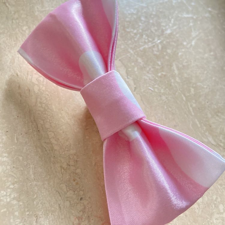 Pink and white polka dot hair bow with alligator clip