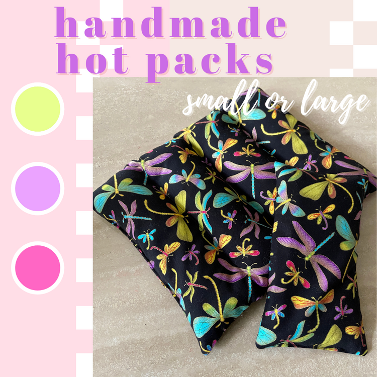 Dragonfly Lavender Hot/Cold Pack in Small, Large, Rectangular or C-Shape/Neck Style