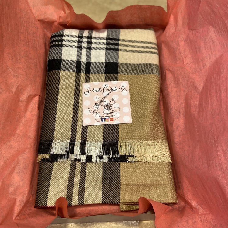 Designer inspired scarf being gift wrapped