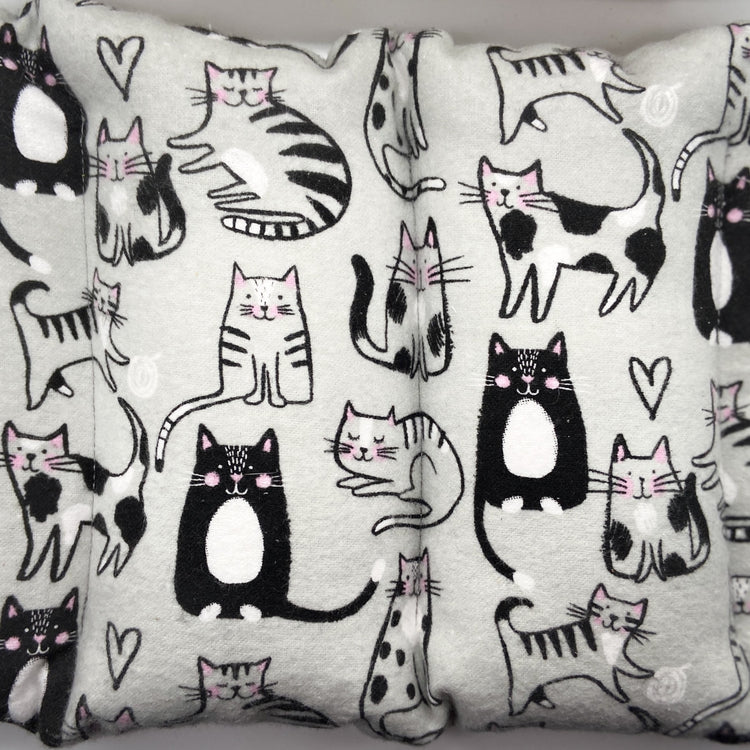 Lavender hot pack in gray cat fabric