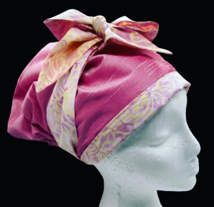 Reversible Elegant Pink Scrub Bonnet with a Floral Bow