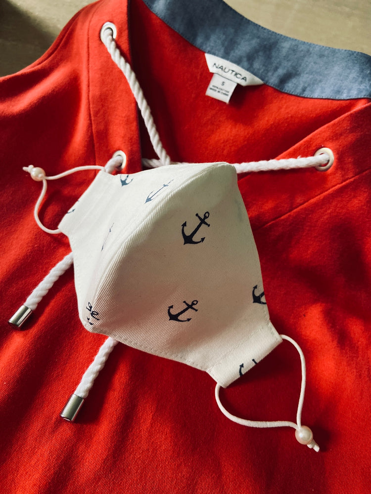 Handmade Nautical Mask with Pearl Ear Adjusters