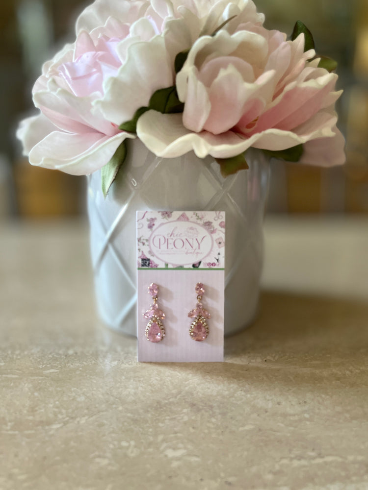 Dainty Pink Teardrop Gold & Rhinestone Fashion Earrings