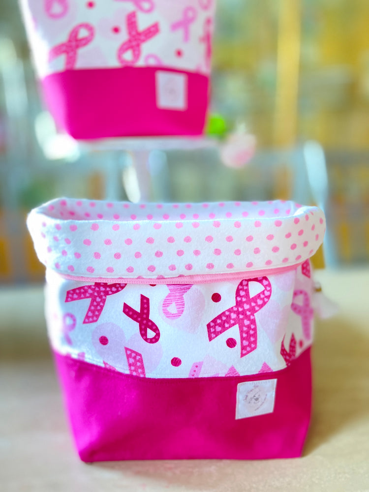 pink ribbon, breast cancer awareness Fundraiser – Knitting/Crocheting Project bag, yarn bowl