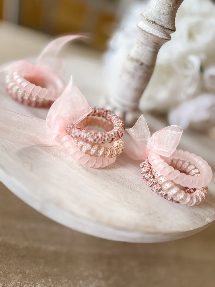 Trio of Rose Floral Coil Hair Ties