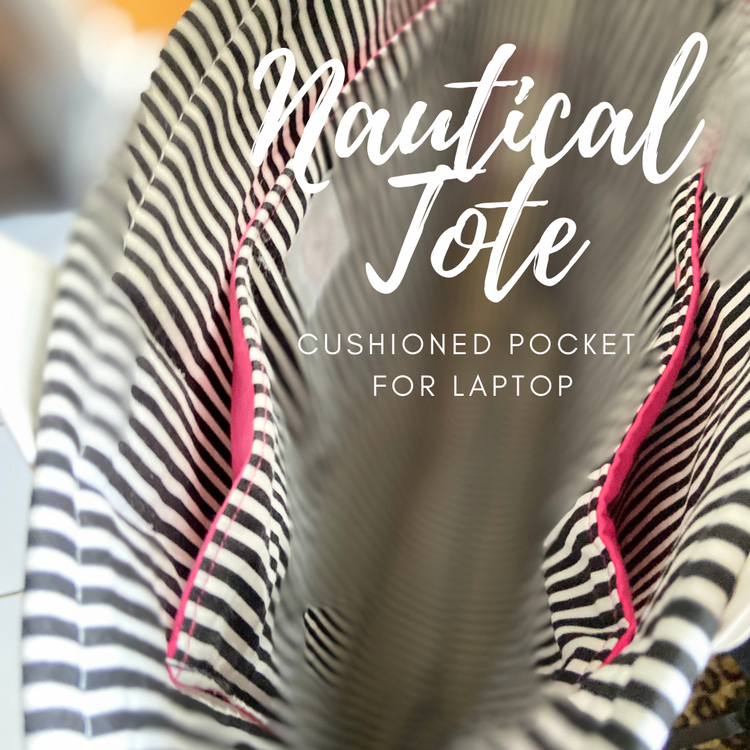 Pink & White Nautical Tote Bag with Marine Vinyl Bottom & Cotton Web Straps