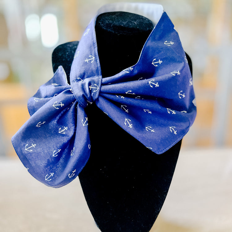 Coastal Grandmother Chic Scarf in Navy Nautical Print