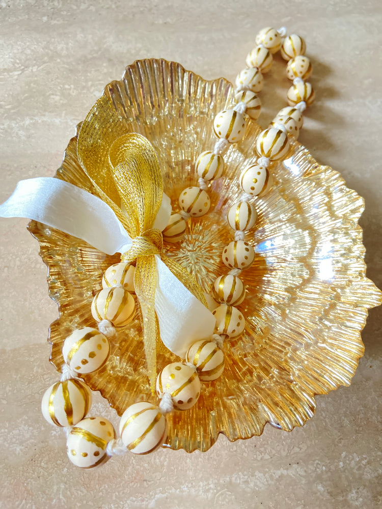 Hand painted gold wooden bead necklace