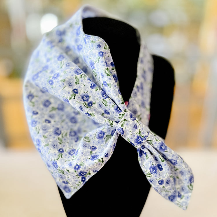 Coastal Grandmother Chic Scarf in Dainty Blue Floral Print