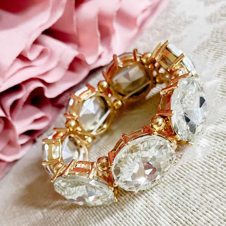 Rhinestone/Gold Chunky Stretch Fashion Bracelet