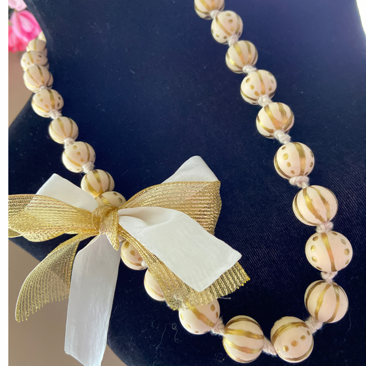 Hand painted gold wooden bead necklace