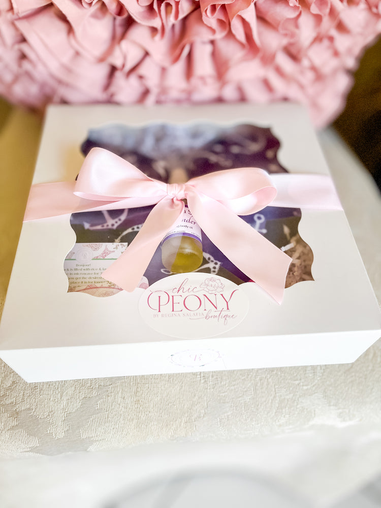 Large Anchor Print Heart Shaped Lavender or Peony Scented Hot/Cold Pack with Lavender Oil or Peony Oil Gift Set