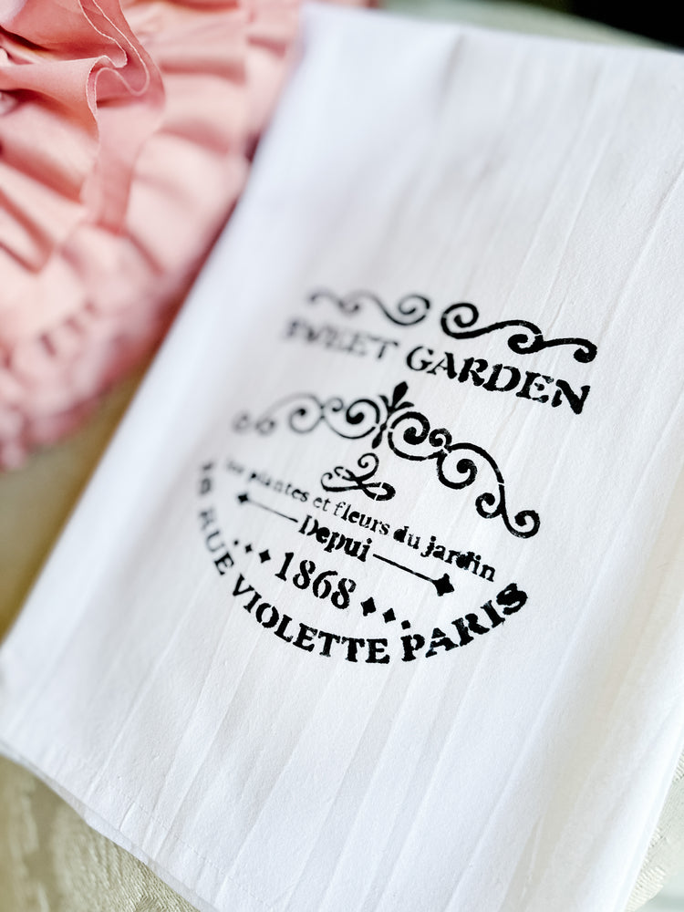 Hand Stenciled French Themed 100% Cotton Towels
