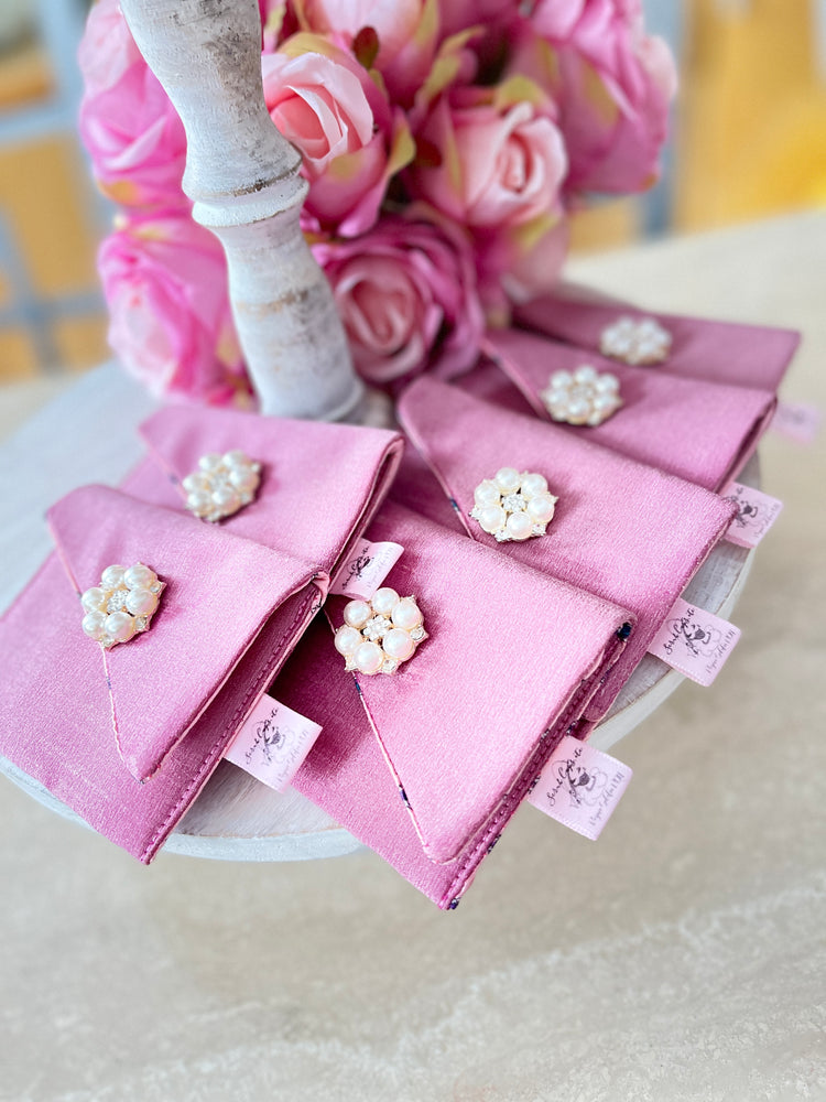 Peony Pink Elegant Silk Executive Business Card Holder Clutch
