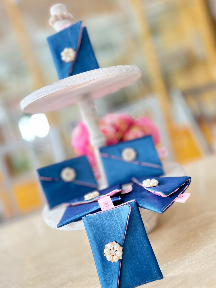 Blue Silk Elegant Silk Executive Business Card Holder Clutch