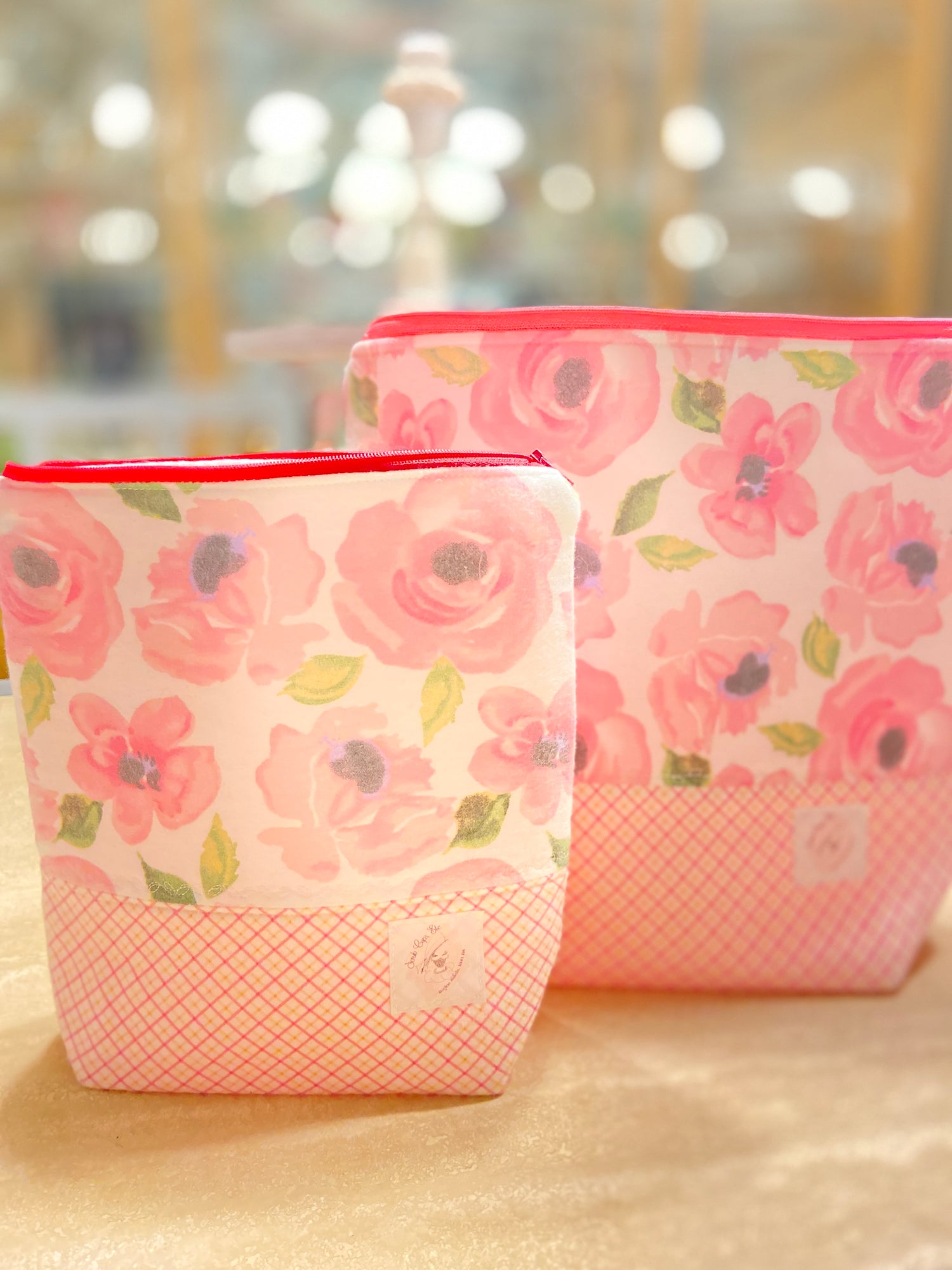 beautiful pink knitting, crocheting, cross stitching project bag