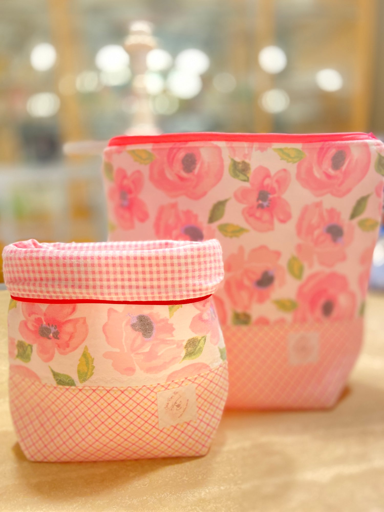 beautiful pink knitting, crocheting, cross stitching project bag