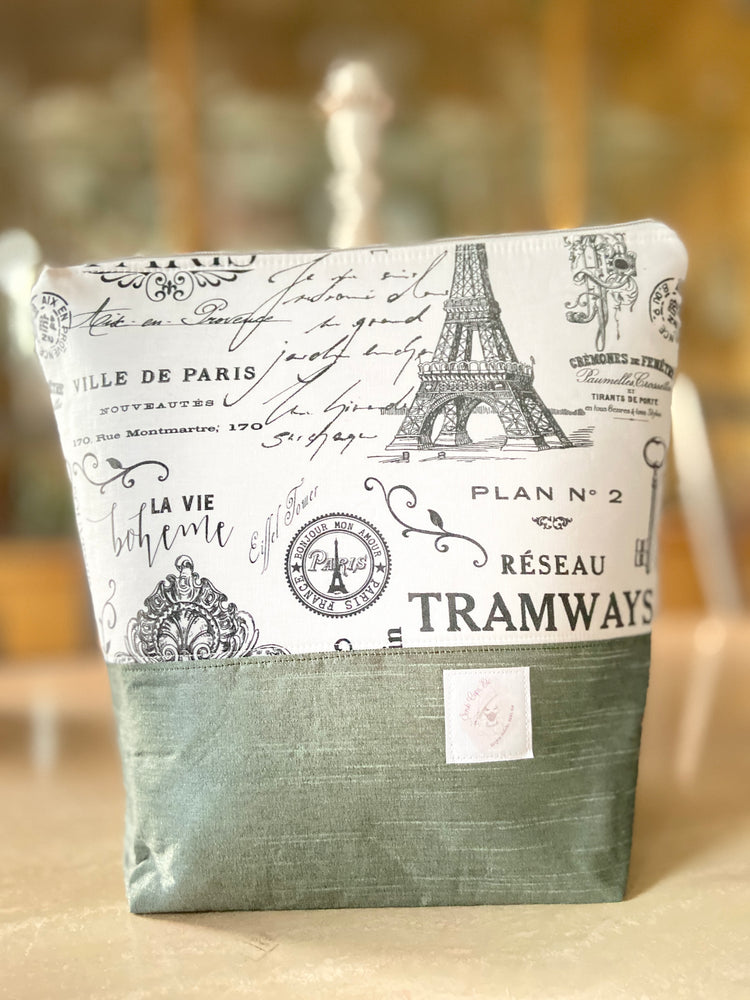 Paris Themed Handmade Knitting/Crocheting/Cross Stitching Project Bag - Yarn Bowl