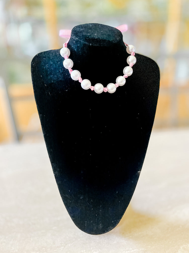 Princess Pink Gingham & Pearl Adjustable Necklace
