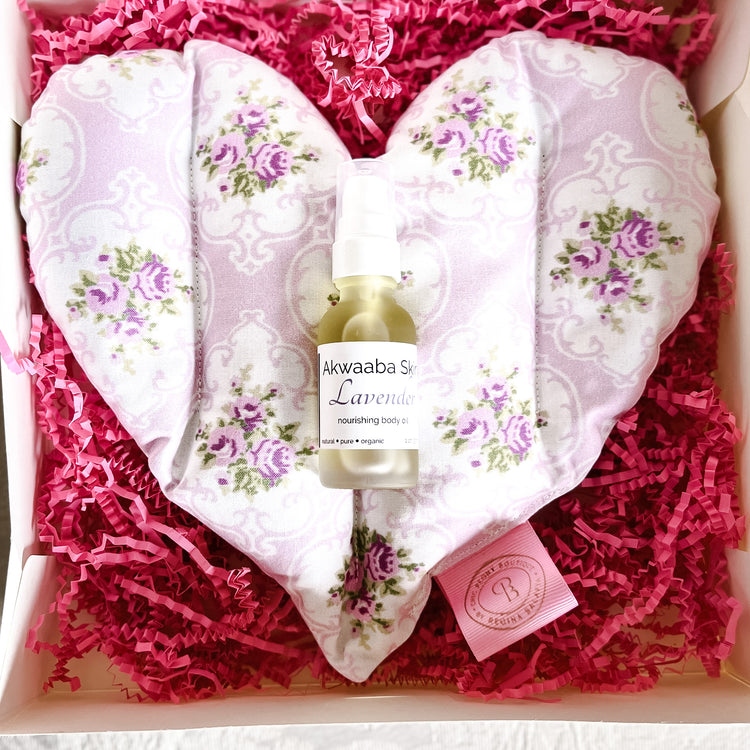 Handmade Large Heart Shaped Lavender or Peony Scented Hot/Cold Pack with Lavender Oil or Peony Oil Gift Set