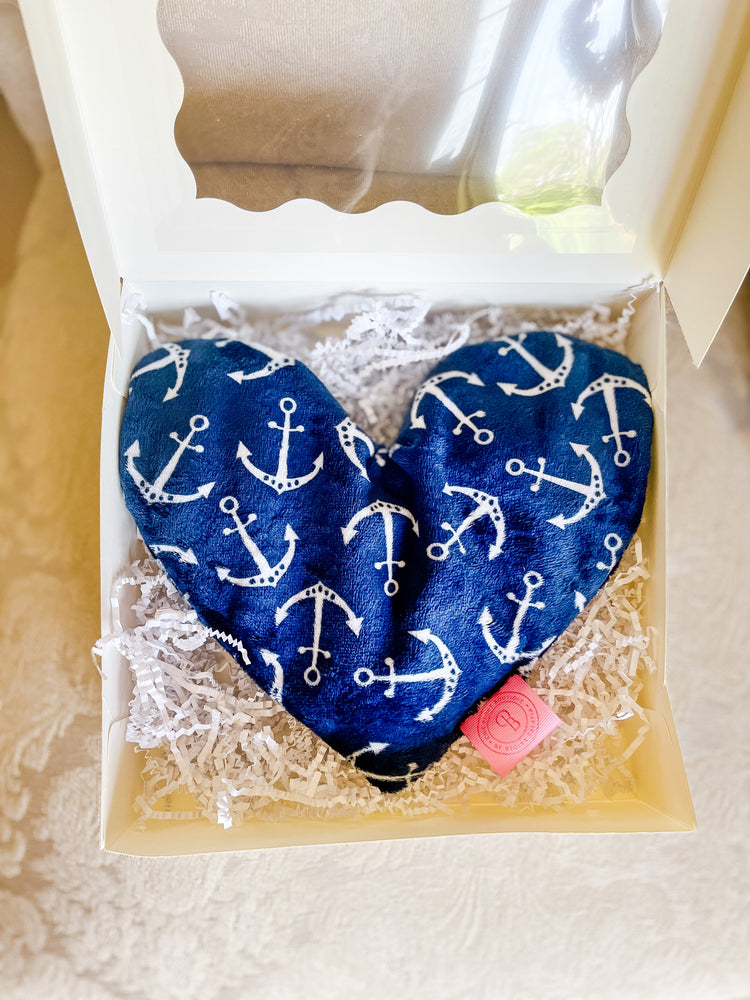 Large Anchor Print Heart Shaped Lavender or Peony Scented Hot/Cold Pack with Lavender Oil or Peony Oil Gift Set