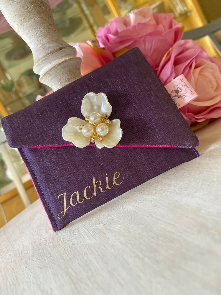 Personalized Plum Elegant Silk Executive Business Card Holder Clutch