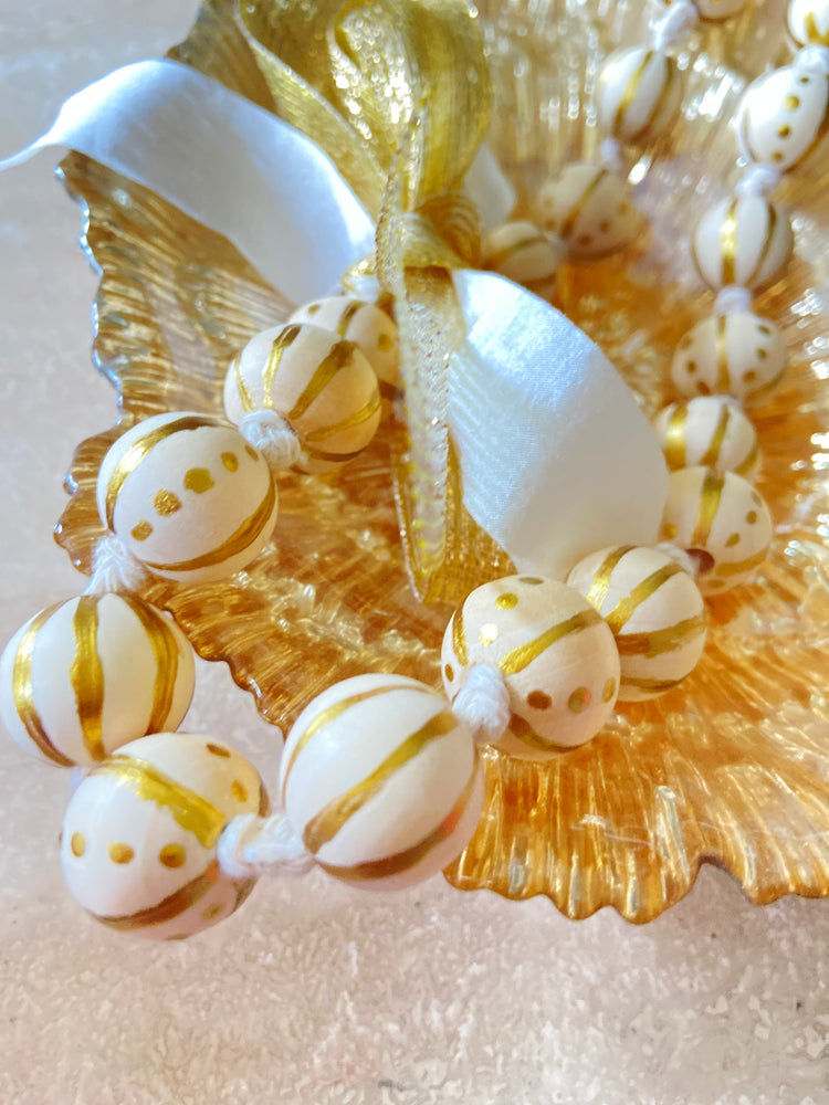 Hand painted gold wooden bead necklace