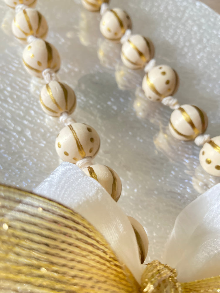 Hand painted gold wooden bead necklace