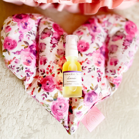 Large Heart Shaped Lavender or Peony Scented Hot/Cold Pack with Lavender Oil or Peony Oil Gift Set