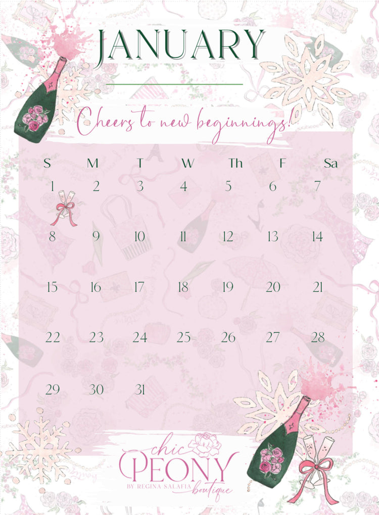 2023 Chic Peony Holiday Desk Calendar 4x6” with Stand