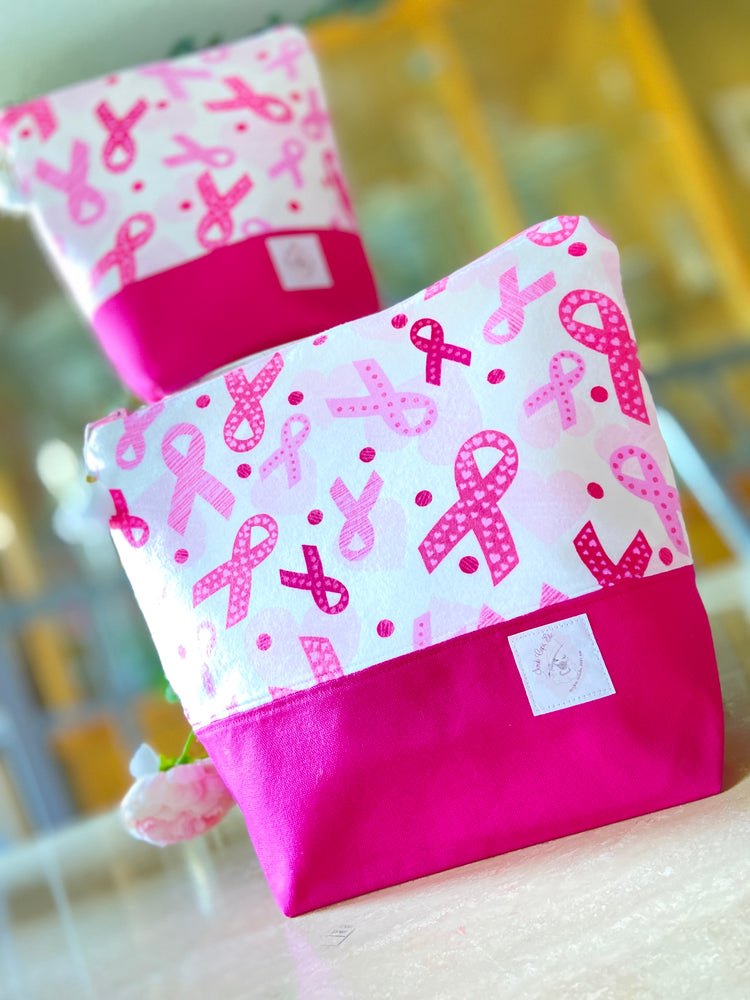 pink ribbon, breast cancer awareness Fundraiser – Knitting/Crocheting Project bag, yarn bowl