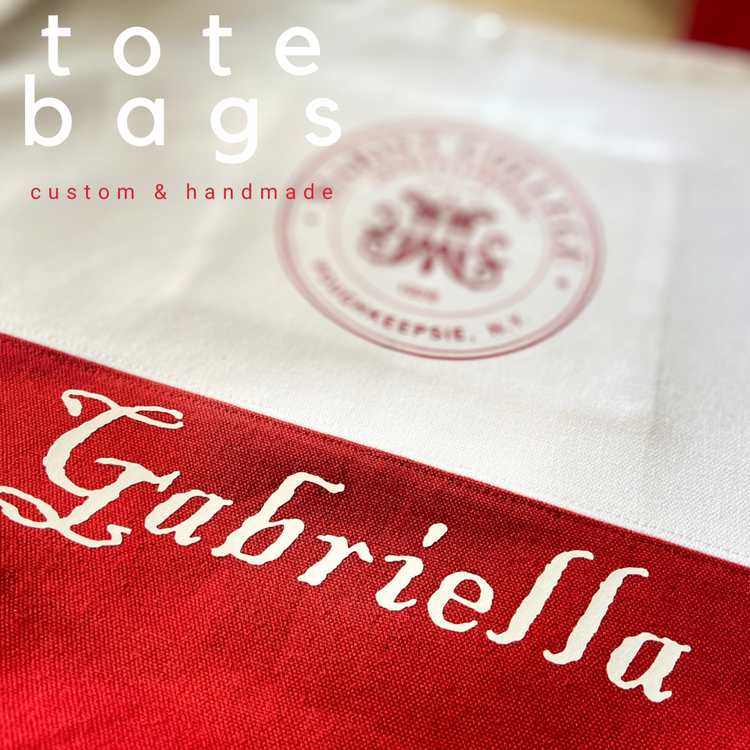 custom, personalized handmade upscale college tote bag