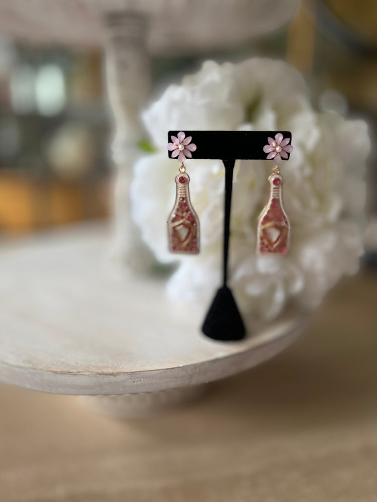 Pink Rhinestone & Floral Champagne Earrings