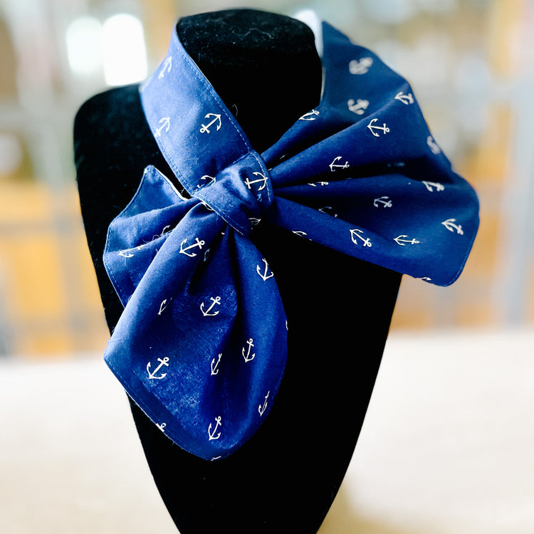 Coastal Grandmother Chic Scarf in Navy Nautical Print