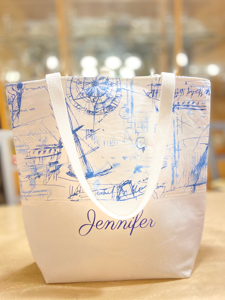 Personalized Nautical Tote Bag with Canvas Bottom & Cotton Web Straps