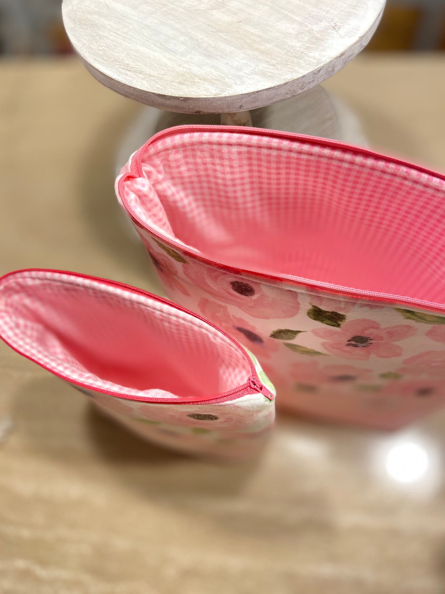 beautiful pink knitting, crocheting, cross stitching project bag