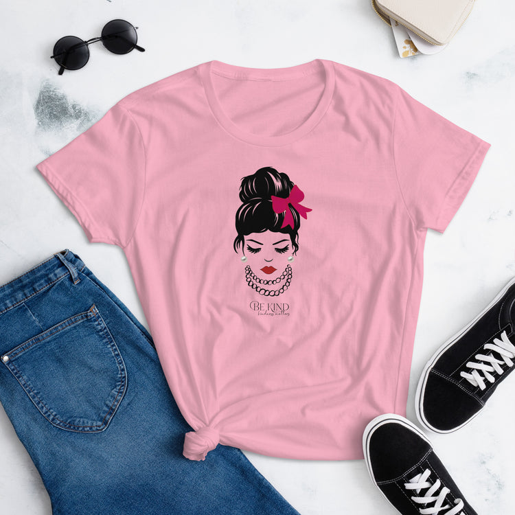 Be Kind Women's Semi-Fitted T-Shirt with Pink Bow