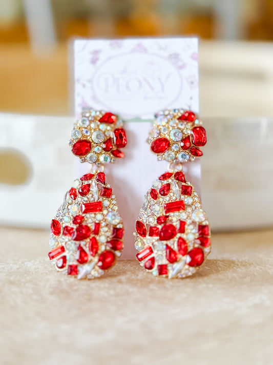 Ruby Soireé Rhinestone Statement Drop Earrings – 3” Lightweight Glam Earrings