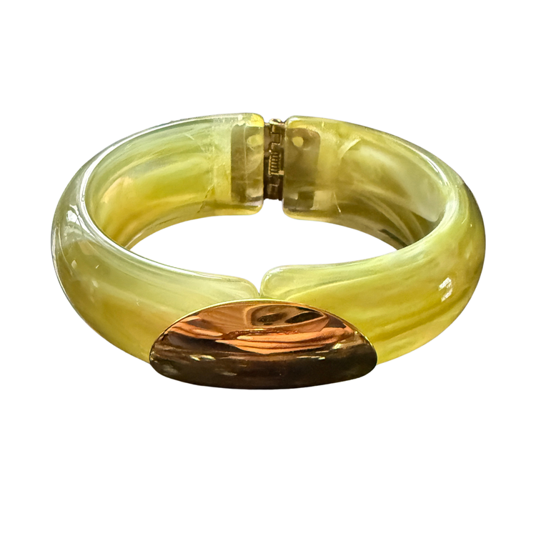 Parisian Chunky Resin Bracelets in Ivory and Translucent Emerald – Hinge & Stretch Statement Bangles