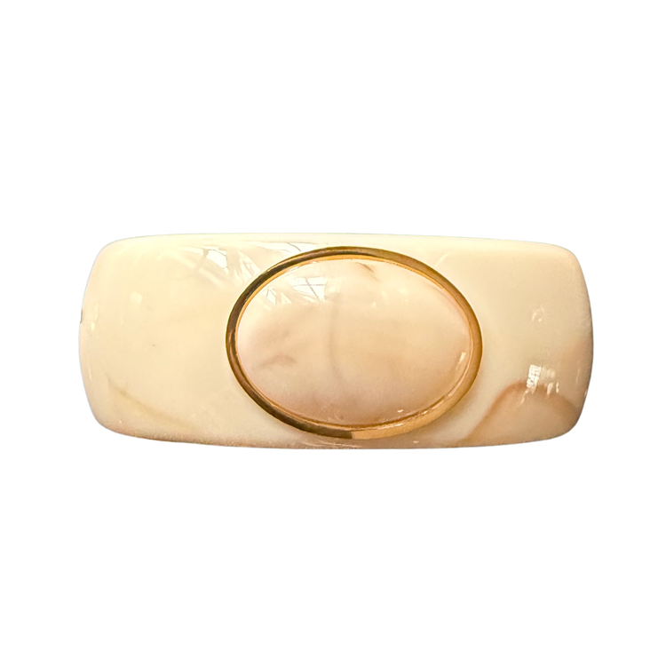 Parisian Chunky Resin Bracelets – Hinge & Stretch Bangles with Faux Gemstone in Red and Ivory | Retro Statement Jewelry