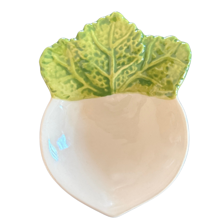 French Ceramic Radish Tea Bag Dish | Paris Kitchen Catchall | Ring Holder | Mini Trinket Dish in Ivory & Green